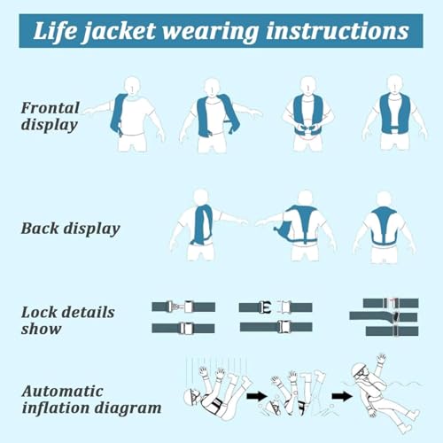 Automatic Inflatable Life Jacket Life Jackets,150N Adjustable Nylon Swim Vest with CO2 Inflation, Reflective Strips & Safe...