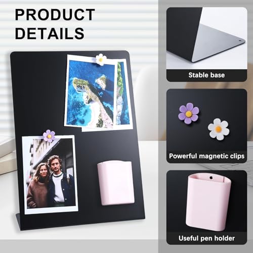 2 Pack Magnetic Board for Tabletop Magnet Bulletin Board with 2 Magnetic Pen Holders and 4 Flower Magnets 10×14 Inch Memo ...