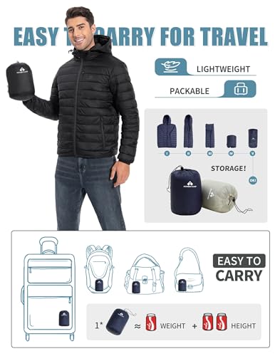 Pioneer Camp Men's Lightweight Packable Puffer Jacket with Hood Warm Puffy Winter Jacket Coat Insulated for Ski Hiking Travel