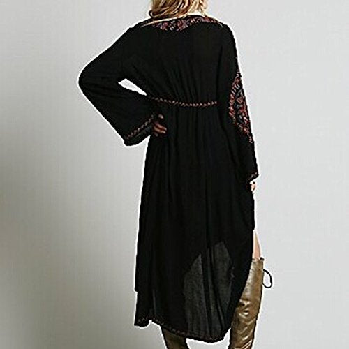 R.Vivimos Womens V Neck Bell Sleeve Vintage Floral Embroidered High Low Long Dresses