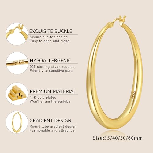 5mm Wide 925 Sterling Silver Hoop Earrings Silver Hoop Earrings for Women Hypoallergenic Large Silver Hoop Earrings Lightw...