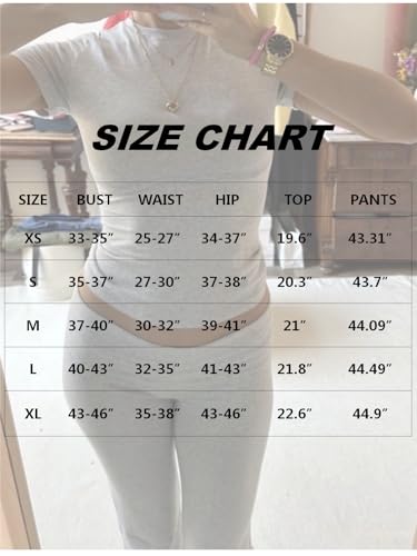 AYWA Women's 2 Piece Lounge Sets Short Sleeve Crop Top Foldover Flare Pants Casual Pajama Outfits
