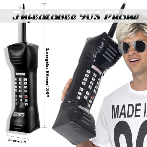GIFIKOI 80s 90s Hip Hop Costume Outfit Kit Mobile Phone Inflatable Radio Box Necklace Bracelet Ring Glasses Hat Rapper Cos...