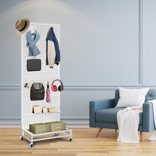 NectaCol Metal Pegboard Display Stand with Base Plate, Two Separately Pegboard Panels, 2'x 5' Standing Pegboard Display wi...