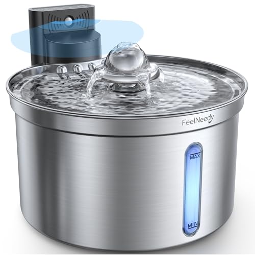 FEELNEEDY Wireless Cat Water Fountain - Safe Water-Electricity Separation, 3.5L Stainless Steel, 4000mAh Battery, XL Filte...