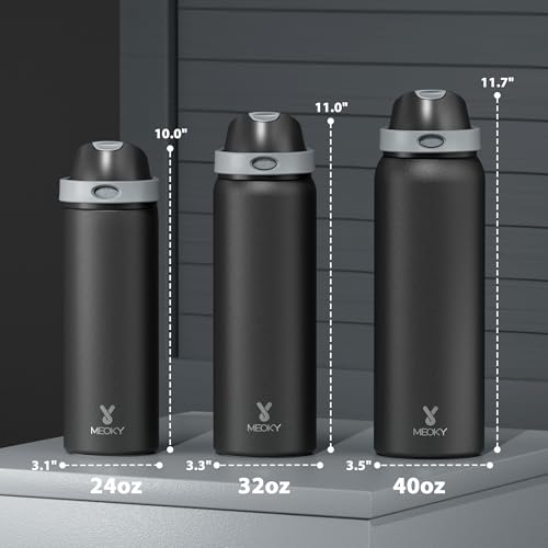 24 oz Insulated Water Bottle for Sports: Meoky Stainless Steel Water Bottle with 2-in-1 Straw and Spout Lid - Leak Proof, ...