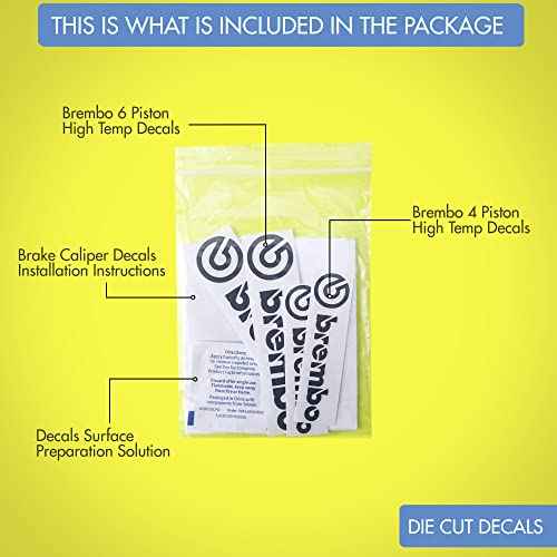 R&G Brembo 6 Piston & 4 Piston High Temp Brake Caliper Decal Sticker Set of 4 Decals + Instructions + Decal Surface Preparation Solution (Black)
