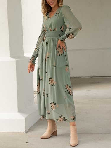 ANRABESS Women's Long Sleeve Floral Maxi Dress Casual V Neck Chiffon Boho Flowy Beach Fall Wedding Guest Party Long Dresses