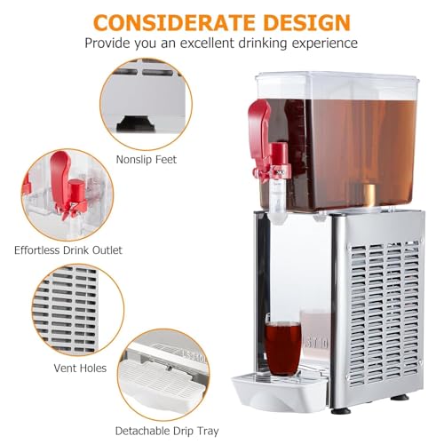 Commercial 10L (2.64 Gal) Stainless Steel Beverage Dispenser, 180W Iced Tea/Juice/Drink Machine With Food Grade Materials ...
