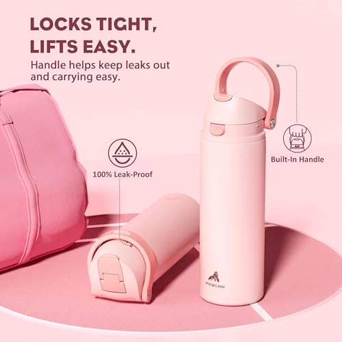 POWCAN 24 oz Insulated Water Bottle for Sports: 2-in-1 Lid with Push-Button Spout & Quick-Flip Straw, Leakproof, Car Cupho...