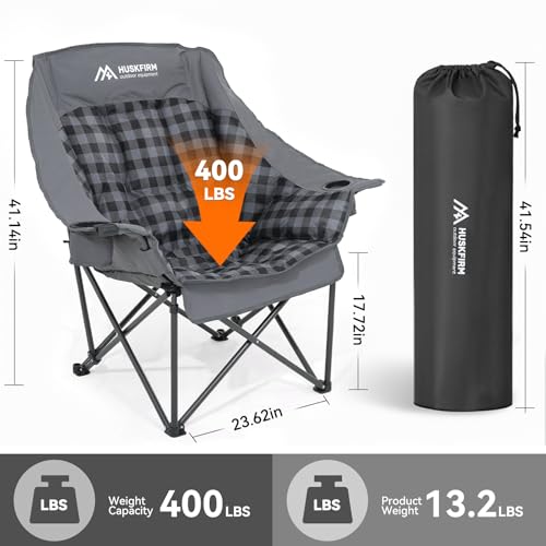 Huskfirm Oversized Camping Chairs for Adults Folding Padded Camping Chair Heavy Duty XL Camping Chair - 400LBS Support Law...
