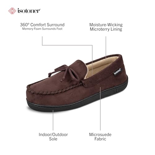 isotoner Men's Slip-on Indoor/Outdoor Microsuede Memory Foam Comfort Moccasin Slippers