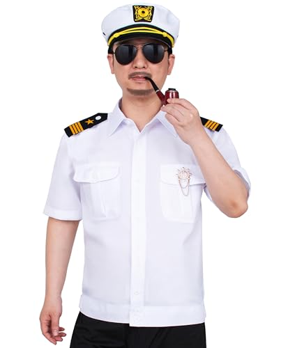 6PCS Men's Yacht Captain Sailor Costume Adult Shirt Hat Accessories Set Party Cosplay
