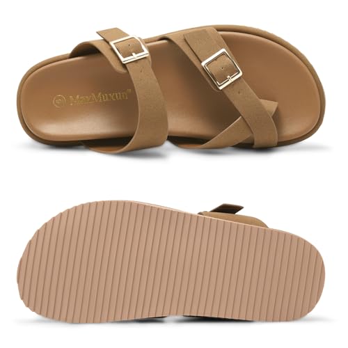 MaxMuxun Women's Slip On Slide Sandals for women 2026, Comfortable Flat Sandals with Adjustable Strap for Outdoor, Beach a...
