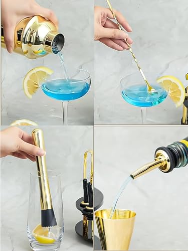 Homestia Gold Bartender Kit - Stainless-Steel Cocktail Shaker Set - Mixology Bar Tools with Drink Shaker, Mixer Spoon and ...