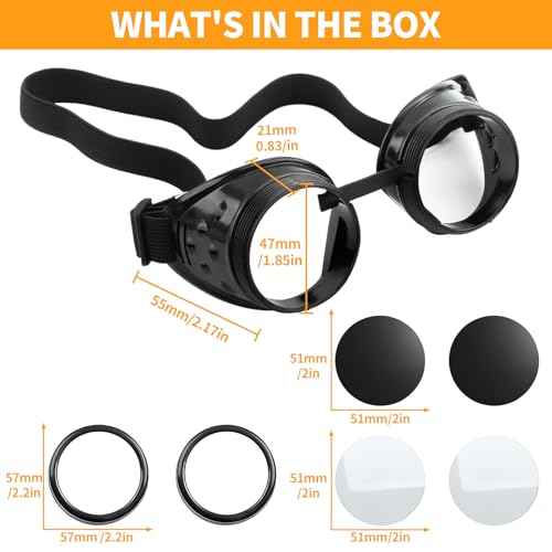 TamBee Black Goggle Steampunk Glasses Costume Cosplay Goggles Steampunk Accessories - Round Goggle, Black Lens, Elastic Band, for Halloween Party, Women, Men (2 Black)