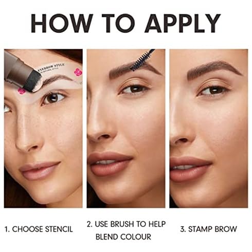 Eyebrow Stamp and Eyebrow Stencil Kit, Eye Brow Stencil Kit for Beginners 24 Reusable and Washable Eyebrow Shaping Kit, Brow Stencil and Stamp Kit Smudge-Proof & Long-Lasting (Dark Brown)