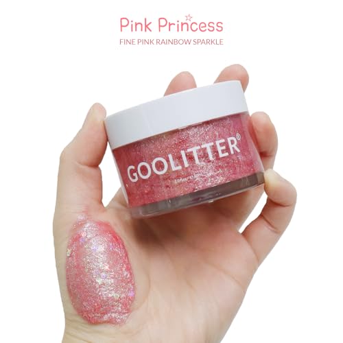 Goolitter Face, Body & Hair Holographic Pink Glitter Gel [Pink Princess] 2oz (60mL) | Fine | K-Beauty | Halloween, Festiva...