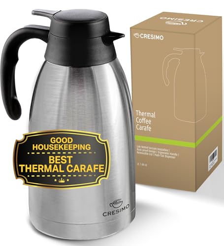 Cresimo Thermal Coffee Carafe 68oz / 2L - 12 Hours Hot Beverage Dispenser, Insulated Stainless Steel Carafe for Liquids, C...