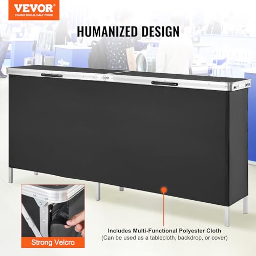 VEVOR Extra Long Folding Portable Bar Tradeshow Podium Table for Indoor, Outdoor, Party, Picnic, Exhibition, Includes Carr...