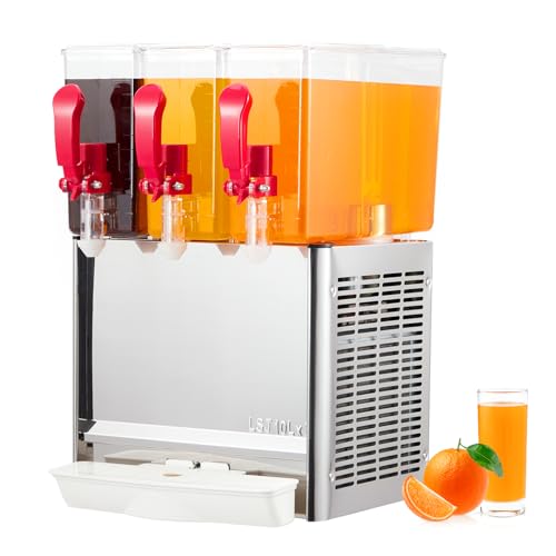 SunnyFurn Commercial 3-Tank Juice Dispenser | 10L x 3 Stainless Steel Beverage Dispenser with Thermostat Control, 320W Dri...