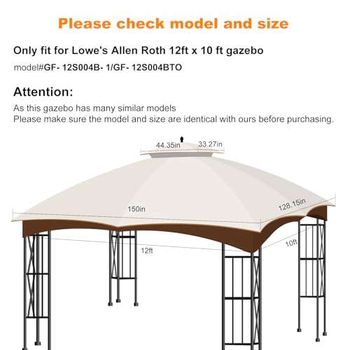 10x12 Canopy Replacement Top, Double Tiered Gazebo Cover with Air Vent Heavy Duty, Waterproof Gazebo Roof with Upgraded 30...
