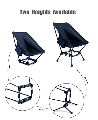 iClimb Two-Heights Light Compact Comfortable Camping Folding Beach Chair with Anti-Sinking Large Feet and Carry Bag
