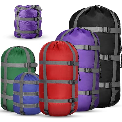 SilTriangle 5 Pack Compression Stuff Sack 5 Assorted Size Sleeping Bag Stuff Sack Ultralight Sleeping Bag Cover Space Savi...