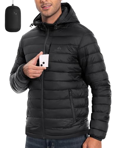 Pioneer Camp Men's Lightweight Packable Puffer Jacket with Hood Warm Puffy Winter Jacket Coat Insulated for Ski Hiking Travel