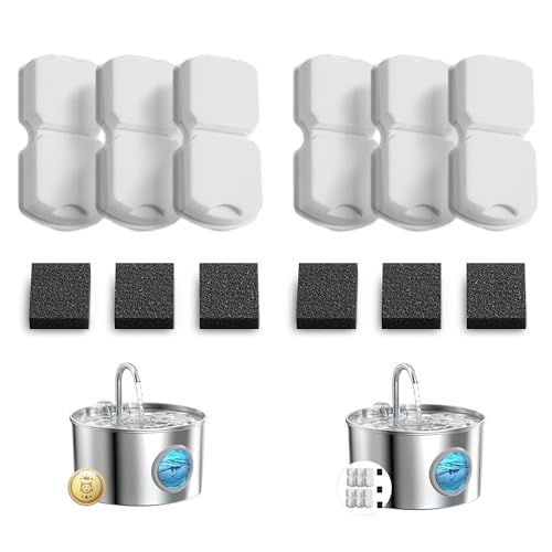 GIOTOHUN Cat Water Fountain Filter Replacement: 12 Cat Fountain Filter - 12 Pet Fountain Filter - 6 Carbon Filters & 6 Foa...