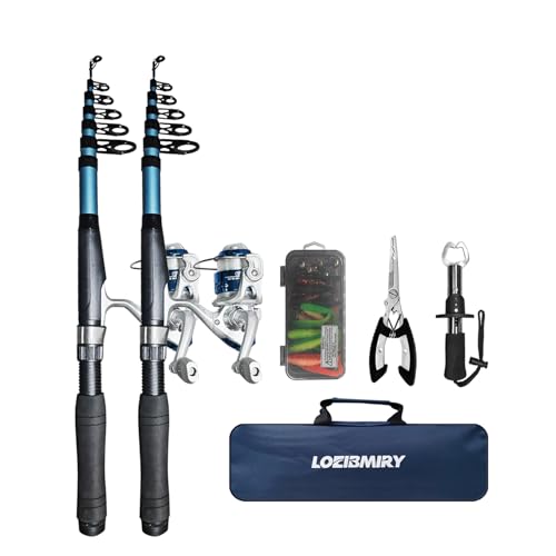 Telescopic Fishing Rod Reel Kit 2PCS 6.89FT Collapsible Pole Spinning Reel Combo with Fishing Lures Fishing Gripper Fishin...