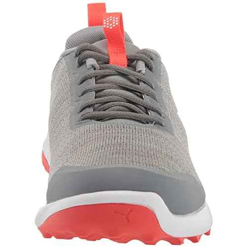 PUMA Men's Fusion Pro Extra Wide Golf Shoe, Quarry Silver-Red Blast, 12