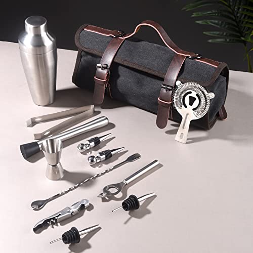 TREELF 13-Pieces Portable Bartender Bag Travel Bartender Bag Canavs Bar Kit Bag for Carrying Bar Tools Perfect Storage,Tra...