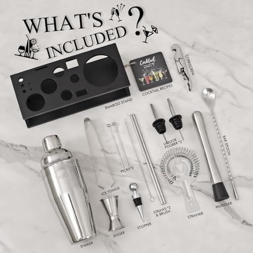 Bartender Kit Cocktail Shaker Set with Stand 17-Piece Bar Tool Bar Set for Drink Mixing Home Bartending Kit Bar Cart Acces...