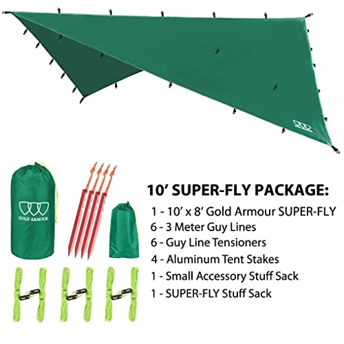 Gold Armour Rainfly Tarp Hammock, Premium 14.7ft/12ft/10ft/8ft Rain Fly Cover, Waterproof Ultralight Camping Shelter Canop...