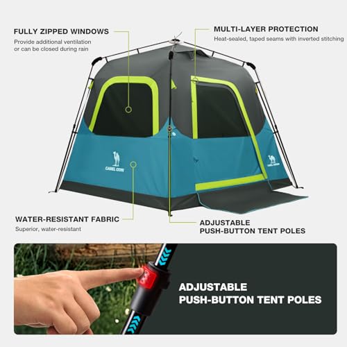 CAMEL CROWN Instant Tents for Camping 4-6 Person Tent Waterproof Easy Setup Sets Up in 60 Seconds Backpacking Tents with C...