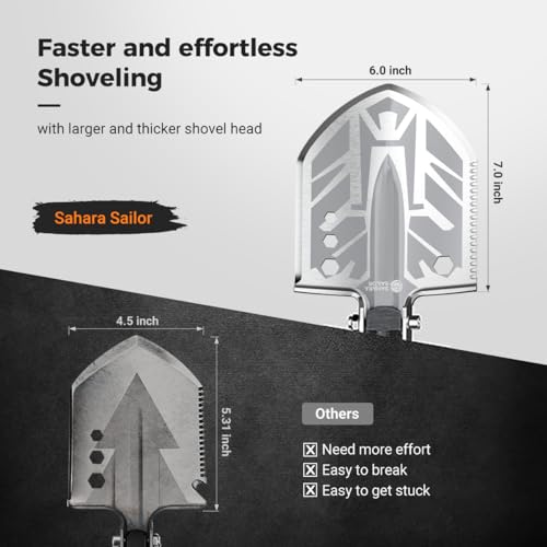 Sahara Sailor Unbreakable Tactical Shovel-180 Degree Folding Shovel-Camping Shovels - 23 in 1 Survival Gear and Equipment ...