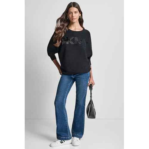 DKNY Womens Long Sleeve Crew Neck Logo Sweater