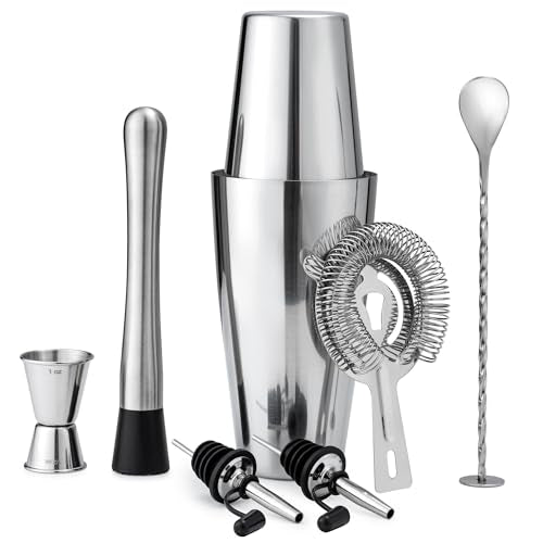 Boston Cocktail Shaker Set, 8-Piece Bartender Kit with 18oz & 28oz Shaker Strainer Muddler Jigger Mixing Spoon Pourers, Ba...