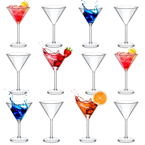 Perthlin 12 Pack Plastic Martini Glasses Bulk 10 oz Large Reusable Clear Cocktail Glasses Unbreakable Acrylic Plastic Cup ...