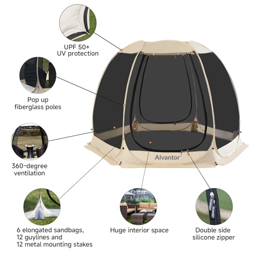 Alvantor® Screen House Gazebo, Pop Up Igloo Screened Canopy Tent with Mosquito Netting Sides, Instant UV Resistant Sun She...