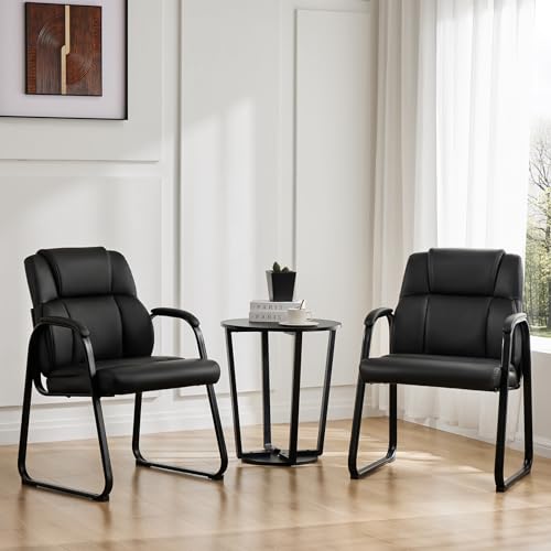 Sweetcrispy Waiting Room Guest Chair Set of 2, Stationary Office Reception Chairs No Wheel, Comfy Padded Arms and Seld Bas...