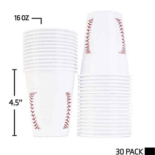 Neliblu Baseball-Themed 16 oz Plastic Cups, Pack of 30, Suitable for Birthday Party Supplies and Game Day