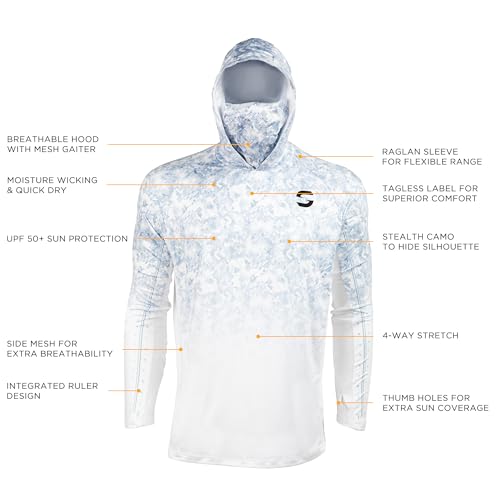 SYNKER Stealth All Weather Performance Fishing Camo Hoodie | UPF 50+ Long Sleeve Shirt for Men and Women, Camouflage