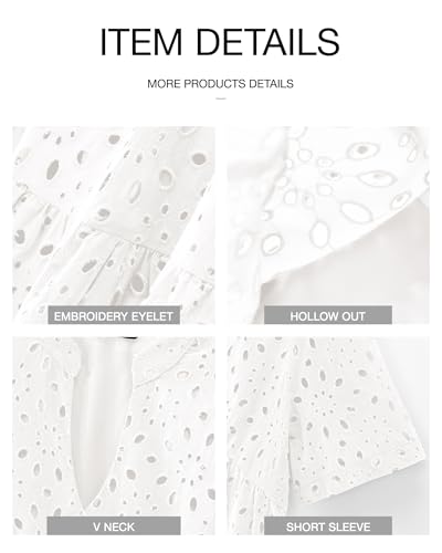 BTFBM Womens Boho Summer Dresses 2026 Spring V Neck Short Sleeve Hollow Out Lace Ruffle Casual Beach Mini Vacation Dress