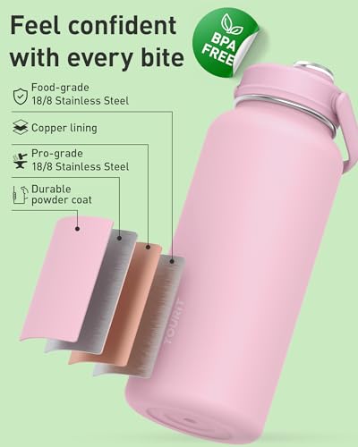 TOURIT 32 oz Insulated Water Bottle, Stainless Steel Sports Water Bottles With Top Handle, Double-Wall Travel Thermal Wate...