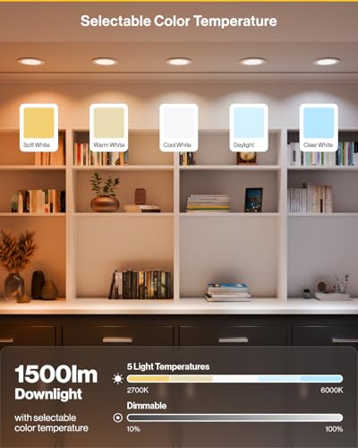 Sunco 12 Pack 6 Inch LED Recessed Light with Night Light, Canless Recessed Lighting, 1500 LM, 15W (150W Equivalent), Selec...