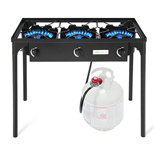 Goplus Outdoor Camping Stove, 3 Burner Propane Gas Cooker w/Detachable Legs & CSA Regulator & 0-20 PSI Regulator for Camp ...