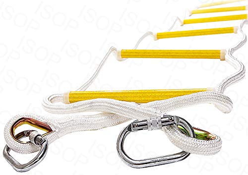 ISOP Two Story Fire Escape Ladder 13 ft Flame Resistant - Emergency Rope Ladder with Spring Hooks - Reusable & Multi-Functional - Weight Capacity up to 2000 Pounds (13ft)