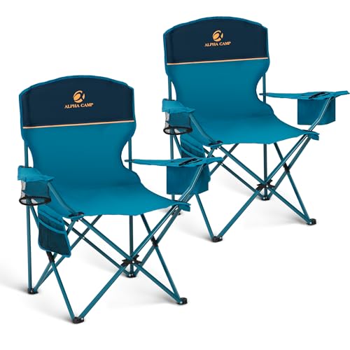 LET'S CAMP Camping Chair 2 Pack Folding Chair with 3-Can Cooler Bag Portable Lawn Chair with Cup Holder,Storage Pocket, Su...